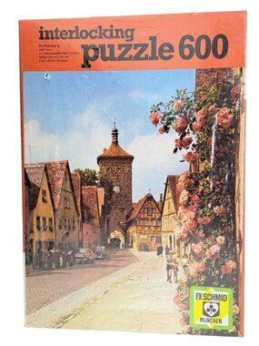 Vintage FX Schmid Rothenburg Interlocking Puzzle 600 Pieces 16" x 19" New Sealed